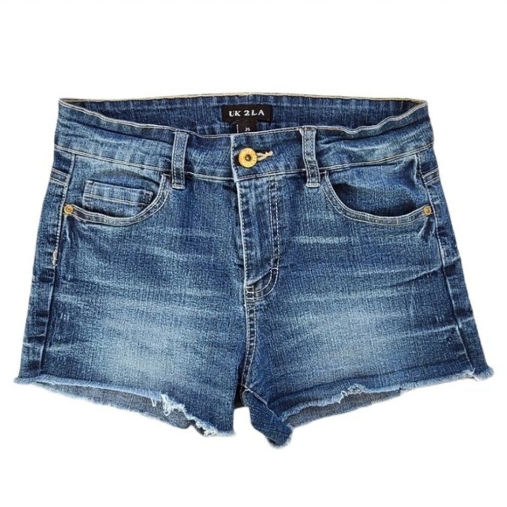 UK2LA High Rise Distressed Hem Denim Shorts Size 25